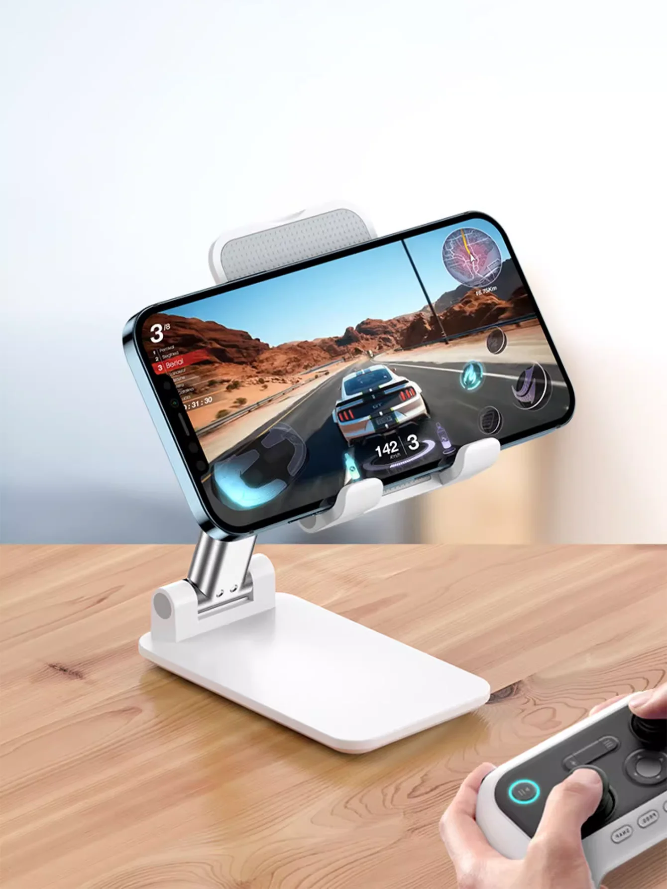 360 ° Soporte ajustable para tableta y teléfono con rotación, soporte telescópico plegable para mesita de noche para iPhone Android (1 unidad)