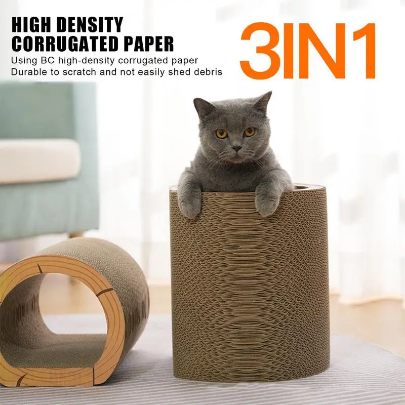 Almohadillas para rascar para gatos, 3 piezas, de cartón corrugado, túnel multifuncional reutilizable para interiores, túnel relajante para mascotas, juguetes para gatos - imagen 2