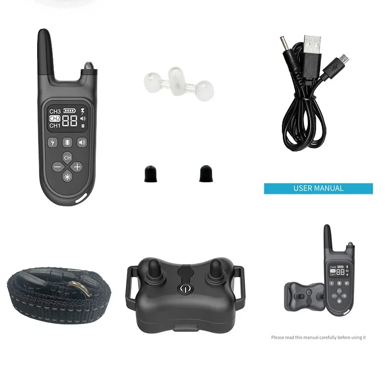 Lindo Collar de entrenamiento para perros eléctrico negro de 800m con sonido de vibración de choque Control remoto artefacto de entrenamiento para mascotas para perros 1/2/3 - imagen 3