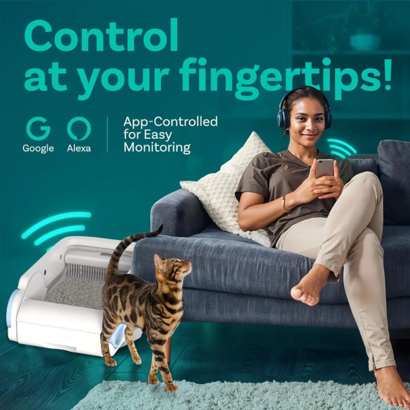 Caja de arena para gatos con Control WiFi automático, autolimpiante, inodoro grande inteligente para gatos, caja de arena antisalpicaduras, suministros inteligentes para mascotas - imagen 3