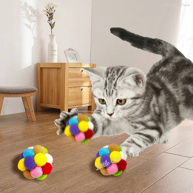 1 Uds. Pelotas de juguete para gatos con campanas, bolas de pompón de Color para gatos, bolas brillantes de oropel, juguete interactivo para gatos de interior y gatitos - imagen 5