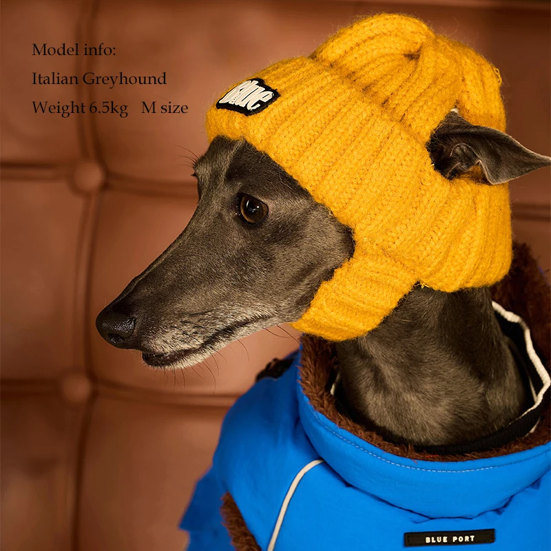 Gorro de lana tejido de galgo italiano hecho a mano a la moda en invierno decoración de cabeza de perro sombrero cálido para mascotas Whippet de primavera con orejas expostas