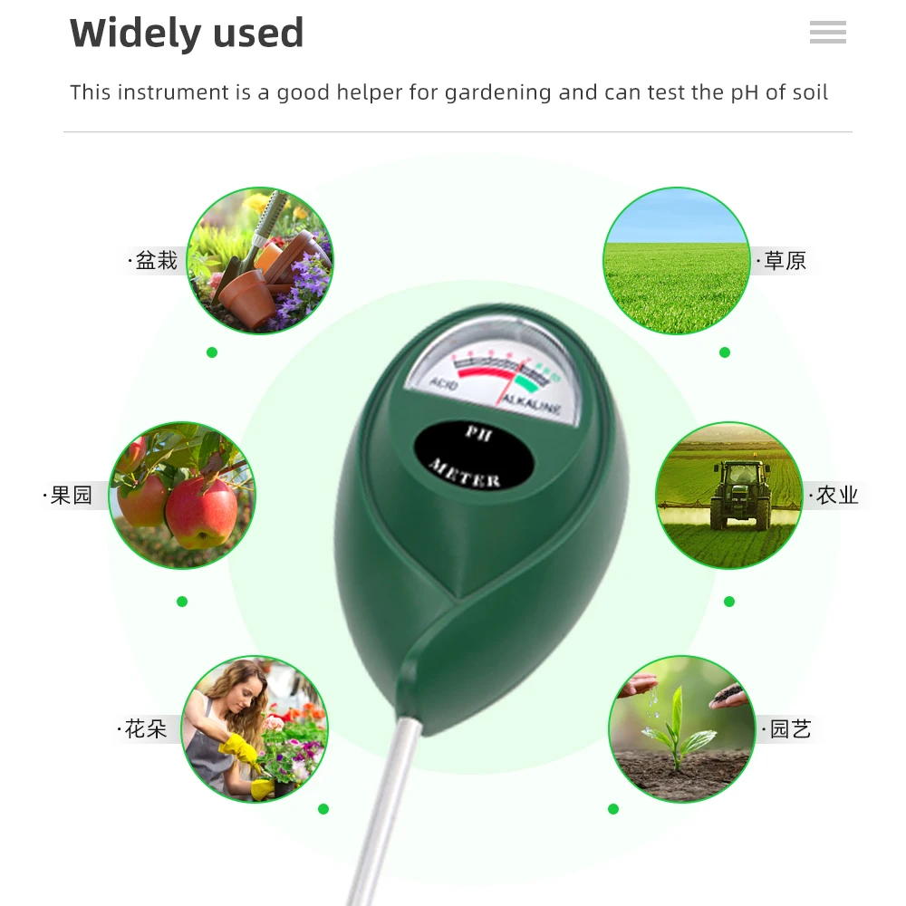 Probador de suelo portátil, medidor de PH/humedad del suelo de flores y plantas, Detector de PH del suelo 3-10, indicador de ácido alcalino, No requiere batería - imagen 2
