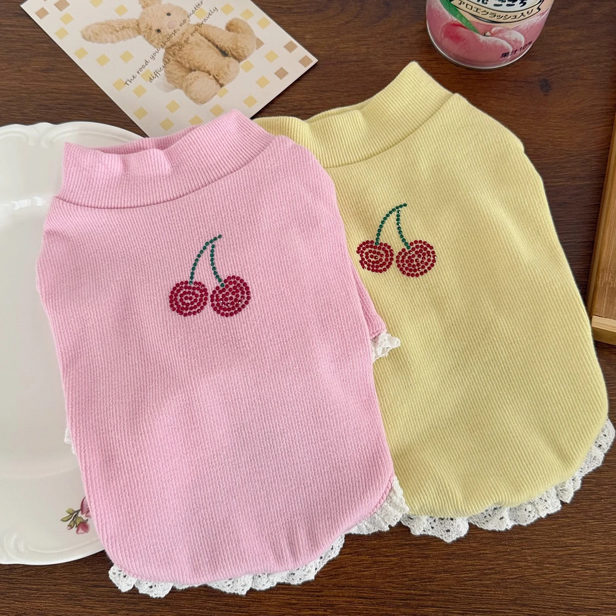 Pet Autumn/Winter Cherry High Neck Base Shirt Teddy Schnauzer Cat T-shirt Pet Hoodie Puppy Clothes Dog Clothes for Small Dogs