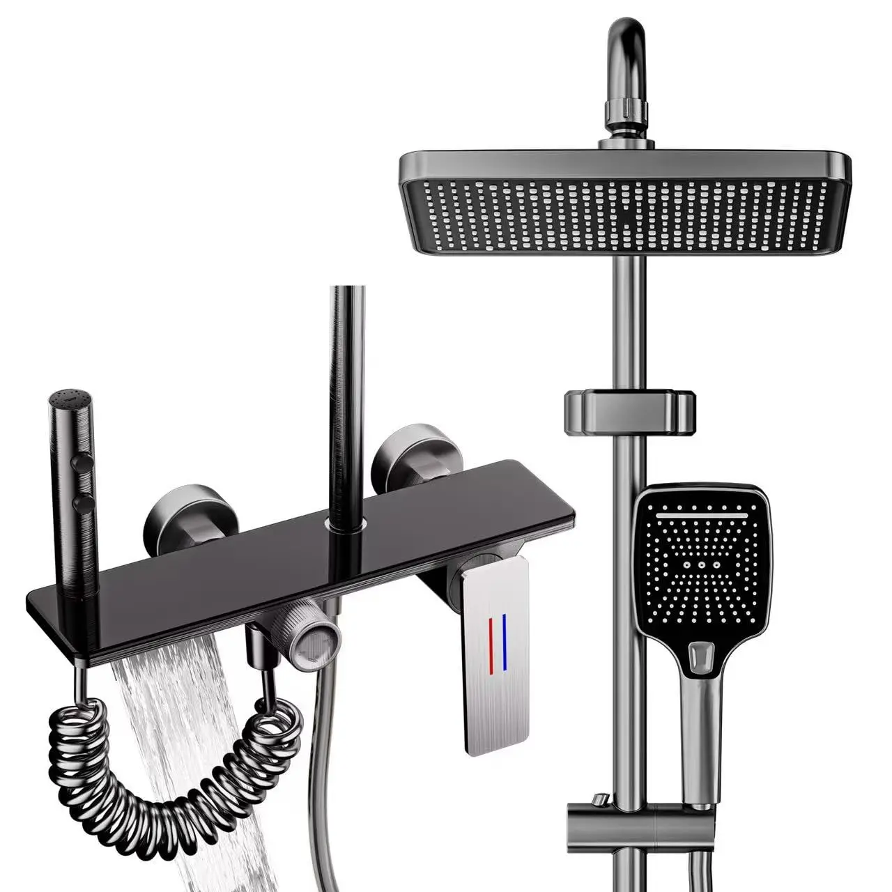 Juego completo de grifo de ducha de baño, ducha de lluvia con grifo negro, ducha de mano, pistola de ducha y grifo de bañera