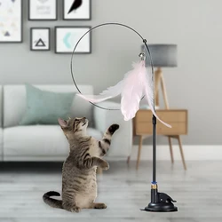Teaser para gatos con pluma y campana – Varilla con ventosa