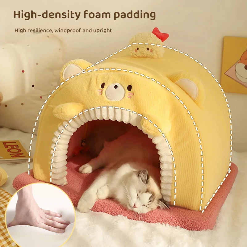 HOOPET Cama para gatos cerrada, casa de seguridad calmante de felpa cálida para invierno con cojín grueso para gatos y gatitos de interior - imagen 5