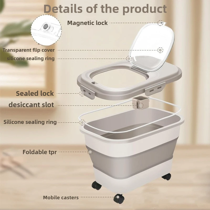 Contenedor de comida para perros grande, cubo plegable para almacenamiento de alimentos para cachorros, rueda para perros, almacenamiento de golosinas, mascotas, cajas de comida seca apilables para animales - imagen 2