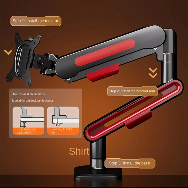 Soporte de brazo de monitor individual para pantallas de 13-32 pulgadas Soporte de escritorio ajustable con abrazadera/montaje de casillero, inclinación VESA y RGB y soportes giratorios de 9 kg - imagen 3