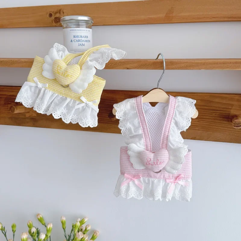 Arnés de amor para mascotas, vestido a cuadros de helado de verano con alas, vestido de princesa para perros y gatos, se puede tirar, ropa para cachorros pequeños - imagen 4
