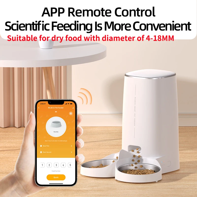 ROJECO-comedero automático para gatos, dispensador inteligente de comida para gatos, con Control remoto, WiFi, doble alimentador para gatos y perros, accesorios - imagen 3