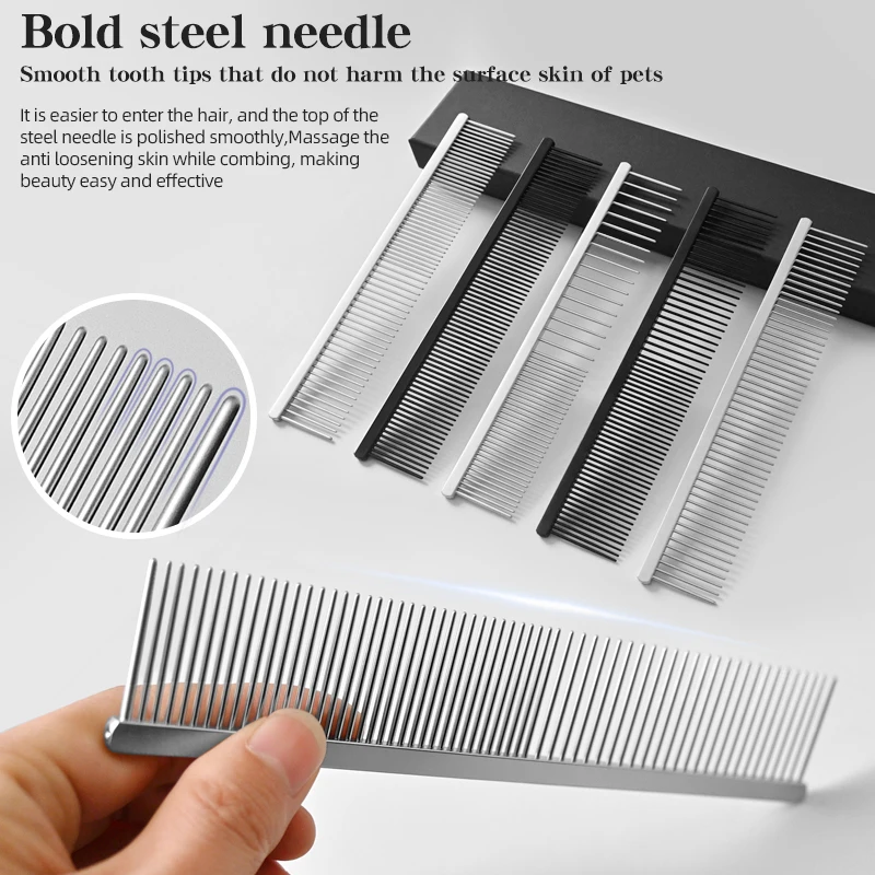 Peine anudado de belleza para mascotas, peine rígido para el cuidado de perros, peinado para el cabello, agujas de acero no deformará, mango de peine de cobre para ensanchar - imagen 4