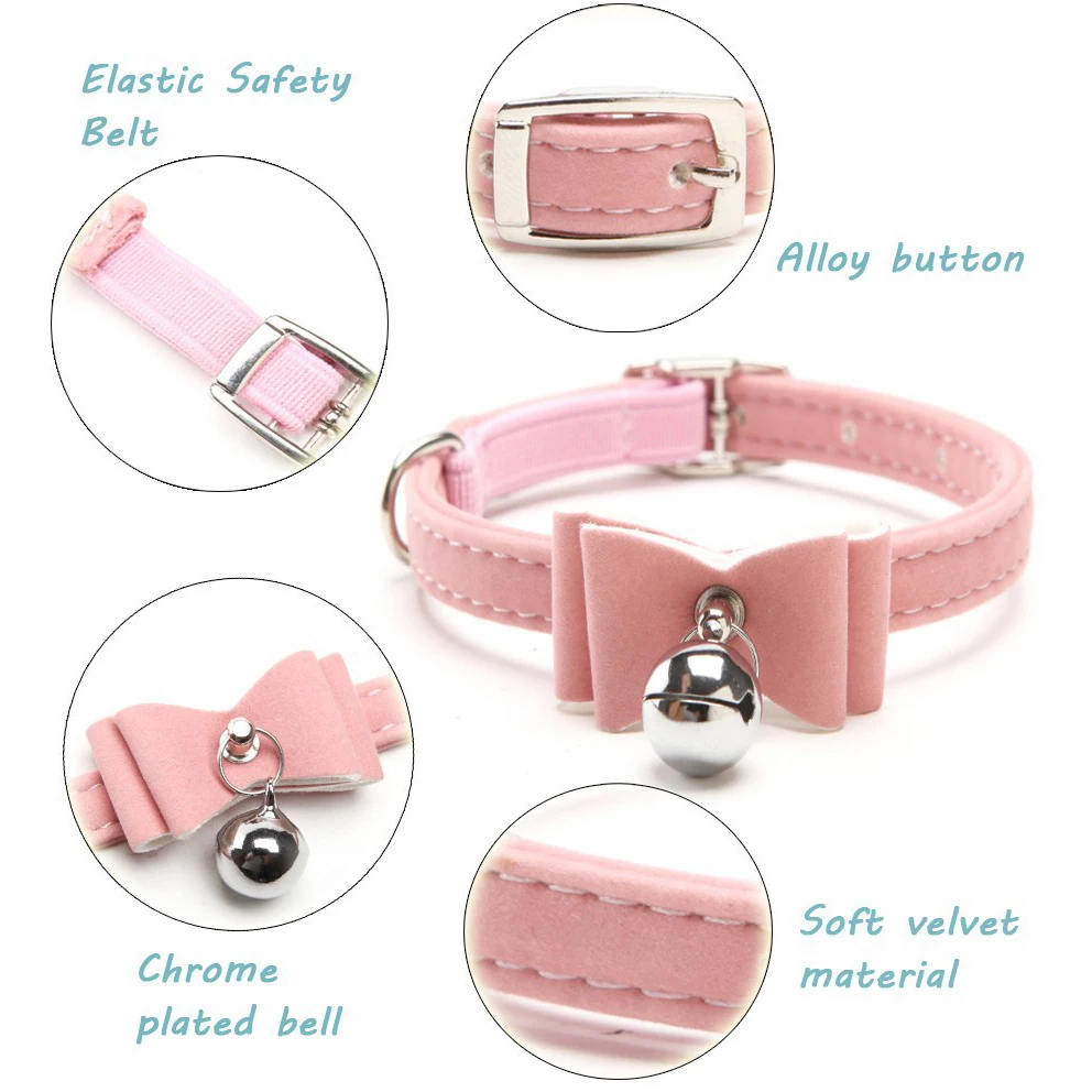 Collar de gato personalizado con lazo, identificación personalizada, seguridad ajustable, terciopelo suave con campana, Collar para perro, grabado gratis, Collar para cachorros y gatitos - imagen 4