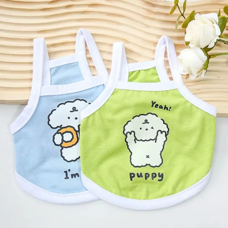 Ropa bonita y fresca de verano para perros pequeños, tirantes finos de color macarrón, oso de peluche, Pomerania, chaleco para perros pequeños - imagen 4