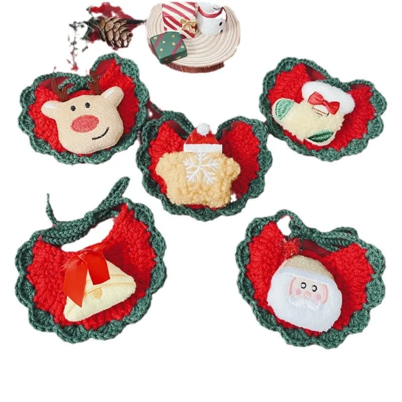 Babero para mascotas, Papá Noel, gato, perro, regalo de vacaciones, toalla de baba, bufanda de muñeco de nieve de felpa, accesorios para perros pequeños, accesorios para cachorros - imagen 5