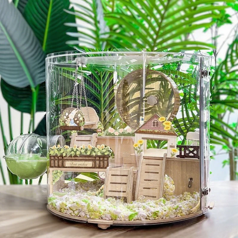 Jaula para hámster transpirable, casa grande de lujo para hámster, camas transparentes, muebles, jaulas doradas para hámster con accesorios de juguete, casas - imagen 3