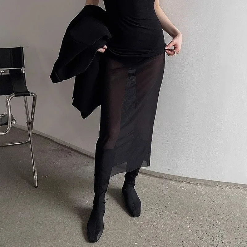 Botas de calcetín hasta la rodilla con parte inferior plana para mujer, botines largos de tela elástica con punta estrecha, botas de trabajo de estilo británico para Otoño e Invierno - imagen 5