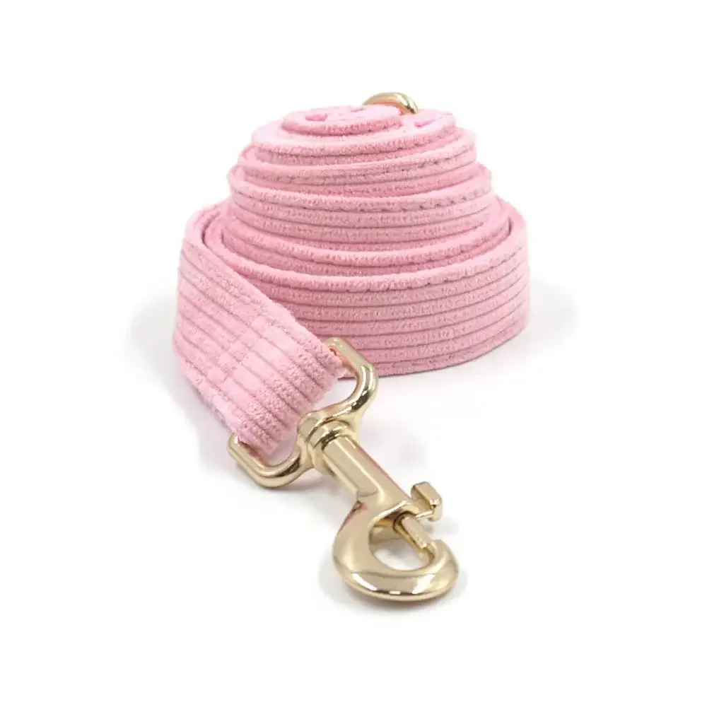 Collar de perro personalizado con grabado gratuito, correa para mascotas a juego, hebilla de Metal de contactos personalizados, Collar para mascotas de fibra de pana rosa - imagen 3