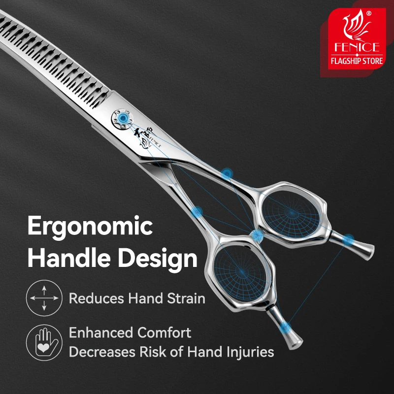 Fenice-tijeras profesionales de peluquería para mascotas, tijeras curvas con dientes pequeños, tijeras de peluquería caninas de 7/7,5 pulgadas, 70-75% - imagen 4