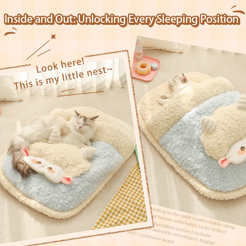 HOOPET Saco de dormir calmante para gatos para invierno, cama semicerrada de felpa súper suave con sensación segura para un acolchado de gatitos cálidos - imagen 3