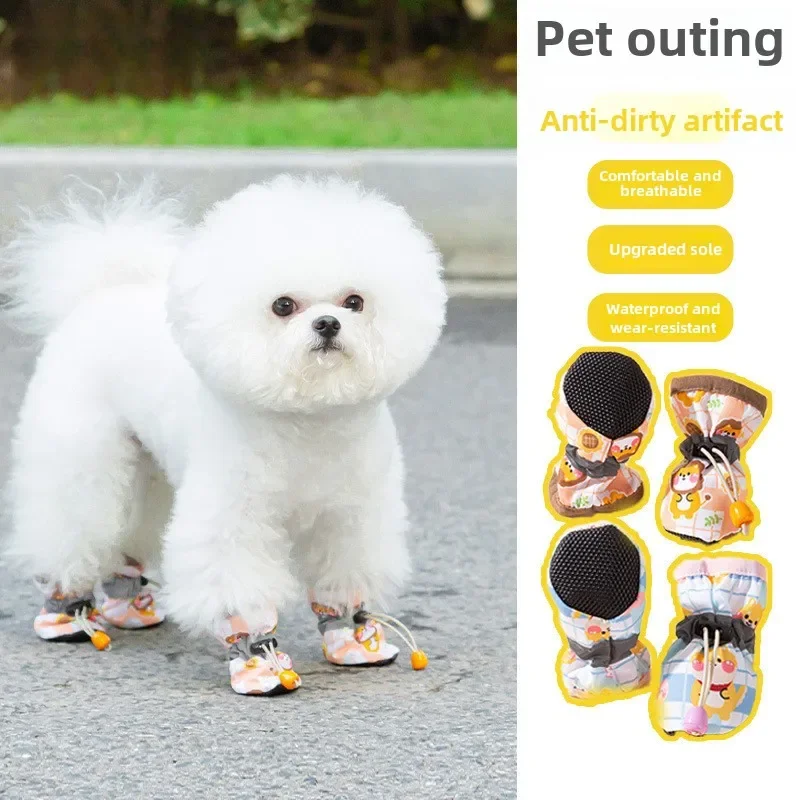 Zapatos para perros pequeños, no caen los pies, peluche antisuciedad, reflectante, para salir, cubierta de pie de suela blanda, zapatos para mascotas, artículos para mascotas