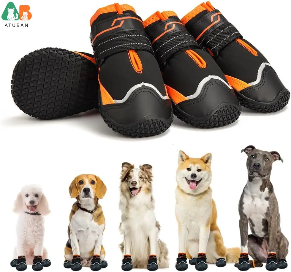 ATUBAN-zapatos antideslizantes para perros, botas y protectores de patas para pavimento caliente, botines impermeables para perros para día lluvioso, senderismo de verano