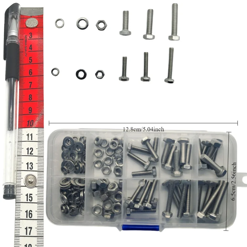 Juego de tuercas y pernos hexagonales de acero inoxidable de 120/240 piezas: duradero, resistente a la corrosión, tamaño M4/M5 - imagen 5