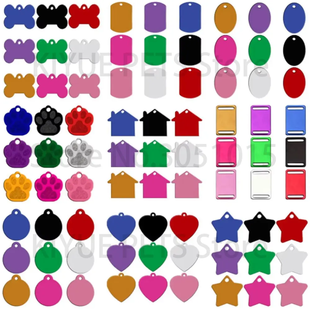 KIYUE 180 MixColors 9 formas Etiqueta de identificación de mascota nombre personalizado ID grabado redondo hueso pata placa de identificación encanto