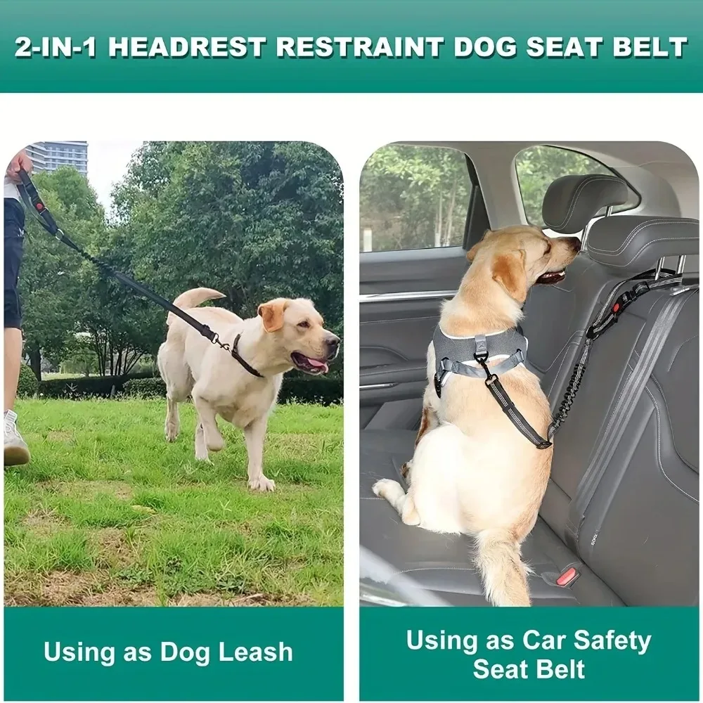 Cinturón reflectante 2 en 1 para asiento trasero de coche para mascotas, correa ajustable de seguridad de nailon duradero para perros pequeños y grandes, suministros de moda para coche para mascotas - imagen 4
