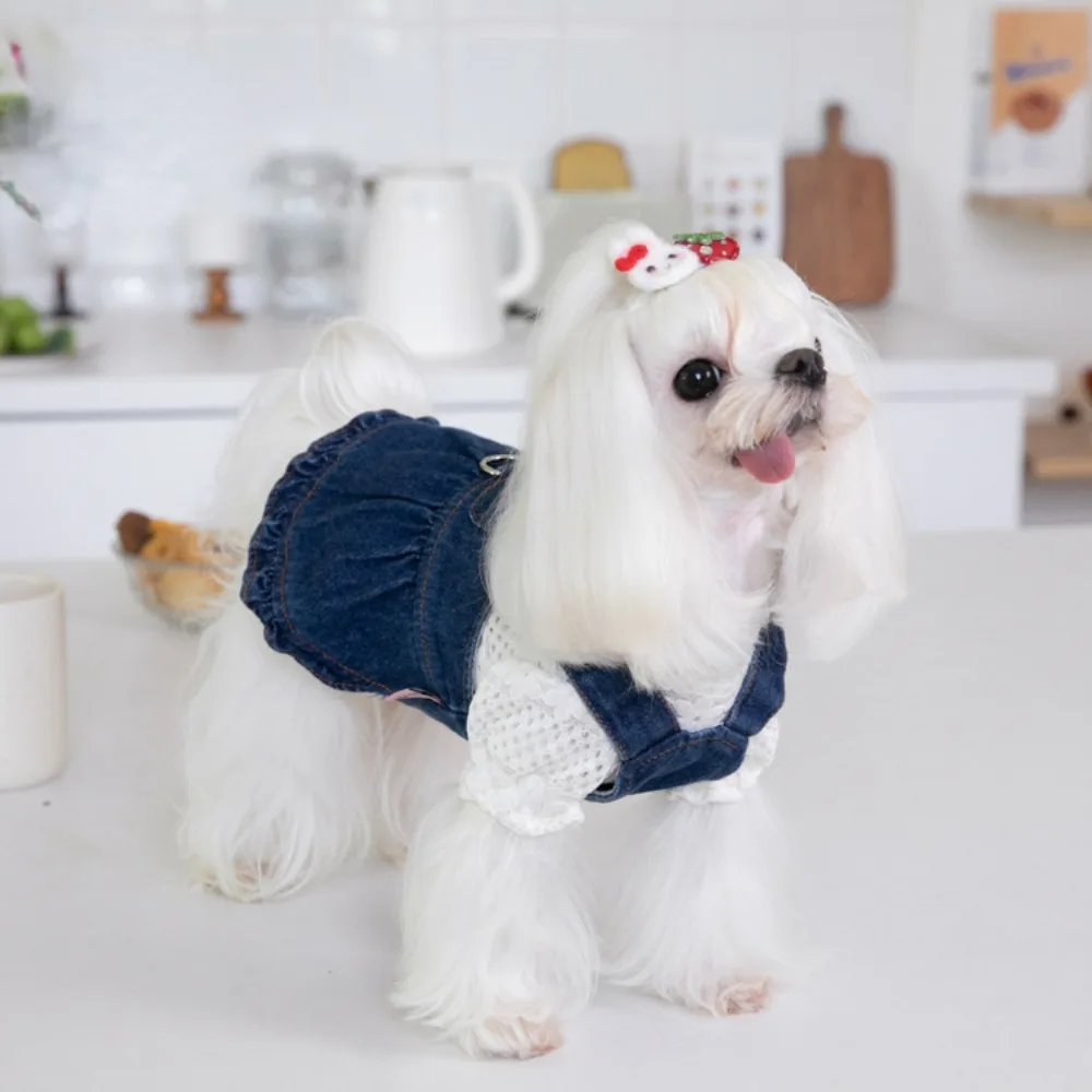 Falda vaquera de tracción para mascotas, vestido de tirantes para perros y gatos, ropa de peluche para perros pequeños, Otoño e Invierno - imagen 2