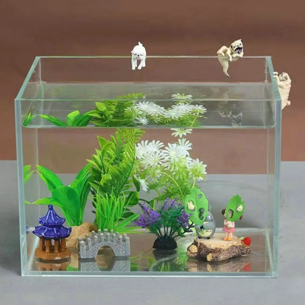 Adornos creativos para perros para acuario, perros de dibujos animados Kawaii, divertidos perros trepadores, colgante de animales, decoración de paisajismo de pared para pecera - imagen 3