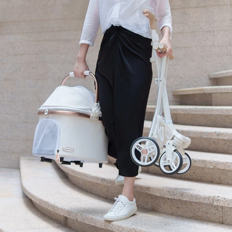 Carro para mascotas de cuero PU, carrito para perros separado, cochecitos para gatos al aire libre - imagen 2