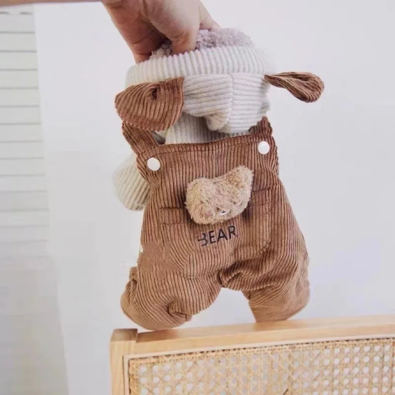 Mono de otoño e invierno para mascotas, Teddy para perros pequeños, chaqueta con tirantes de oso de peluche de pana para otoño e invierno, ropa para cachorros, pantalones de terciopelo - imagen 4