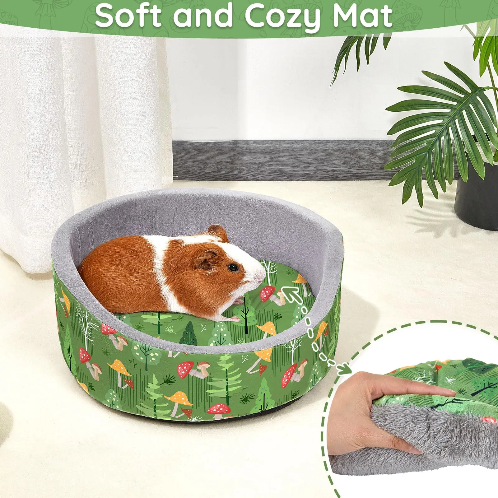 Cama para conejillos de indias y conejos, redonda, colchón lavable - imagen 2