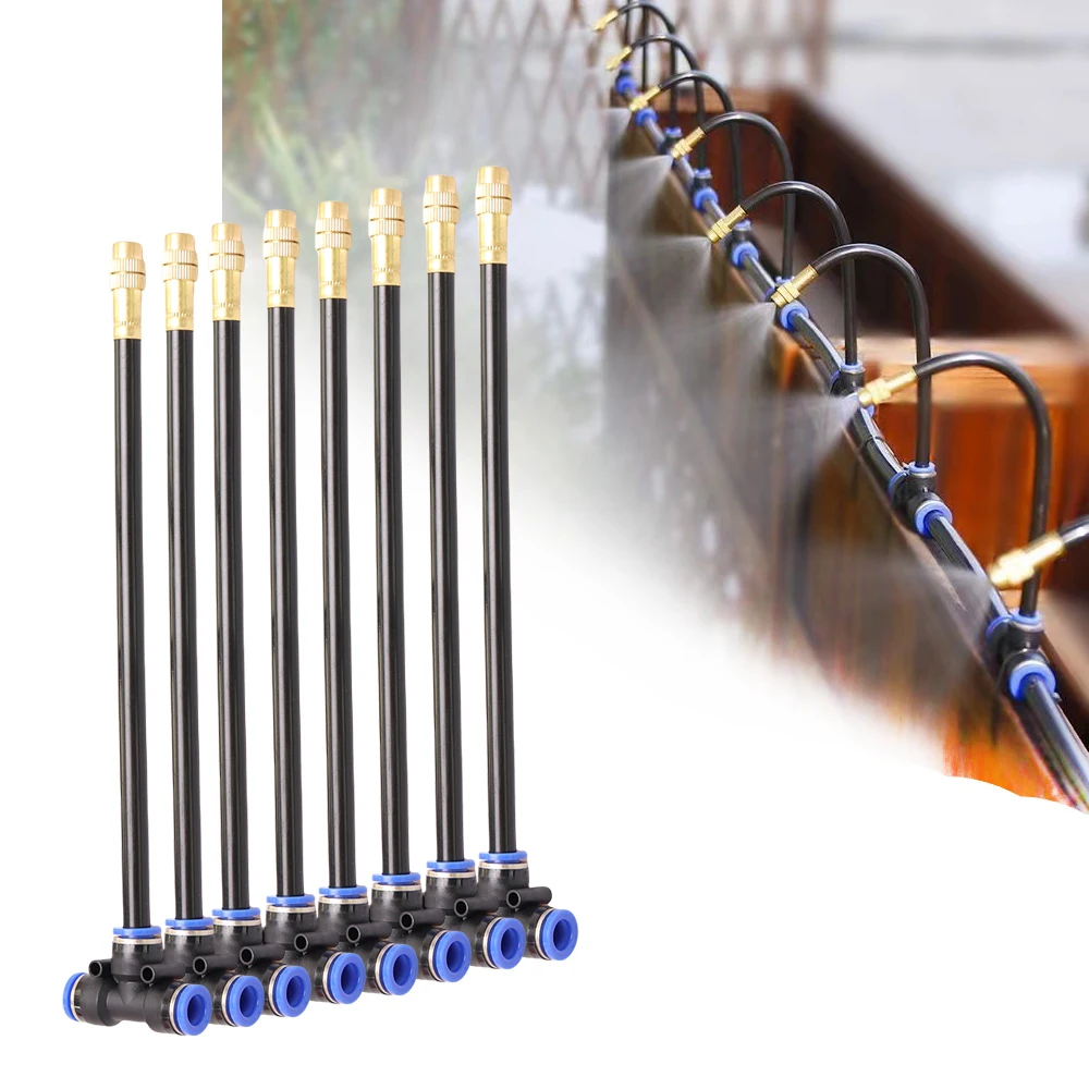 10 piezas 20 cm jardín 360 °   Boquilla de nebulización de latón de curvatura libre para manguera de PE de 8/12mm, pulverizador de atomización ajustable, accesorio de riego