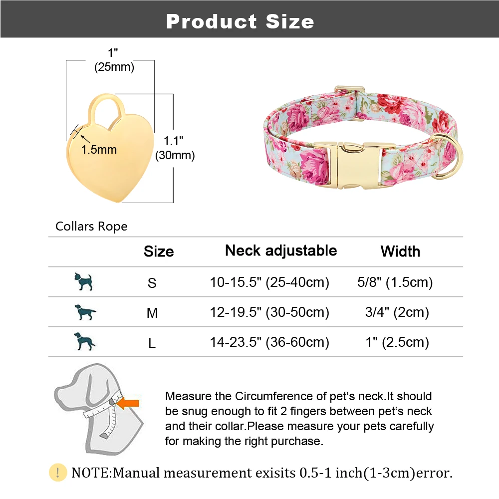 Collar personalizado para perros – Placa grabada diseño flor y corazón - imagen 5