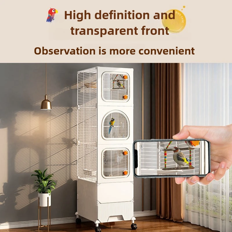 Juego de jaulas para pájaros transparentes, jaulas grandes de Metal para pájaros, soporte de lujo para loros, suministros para mascotas blancos baratos de múltiples capas - imagen 5