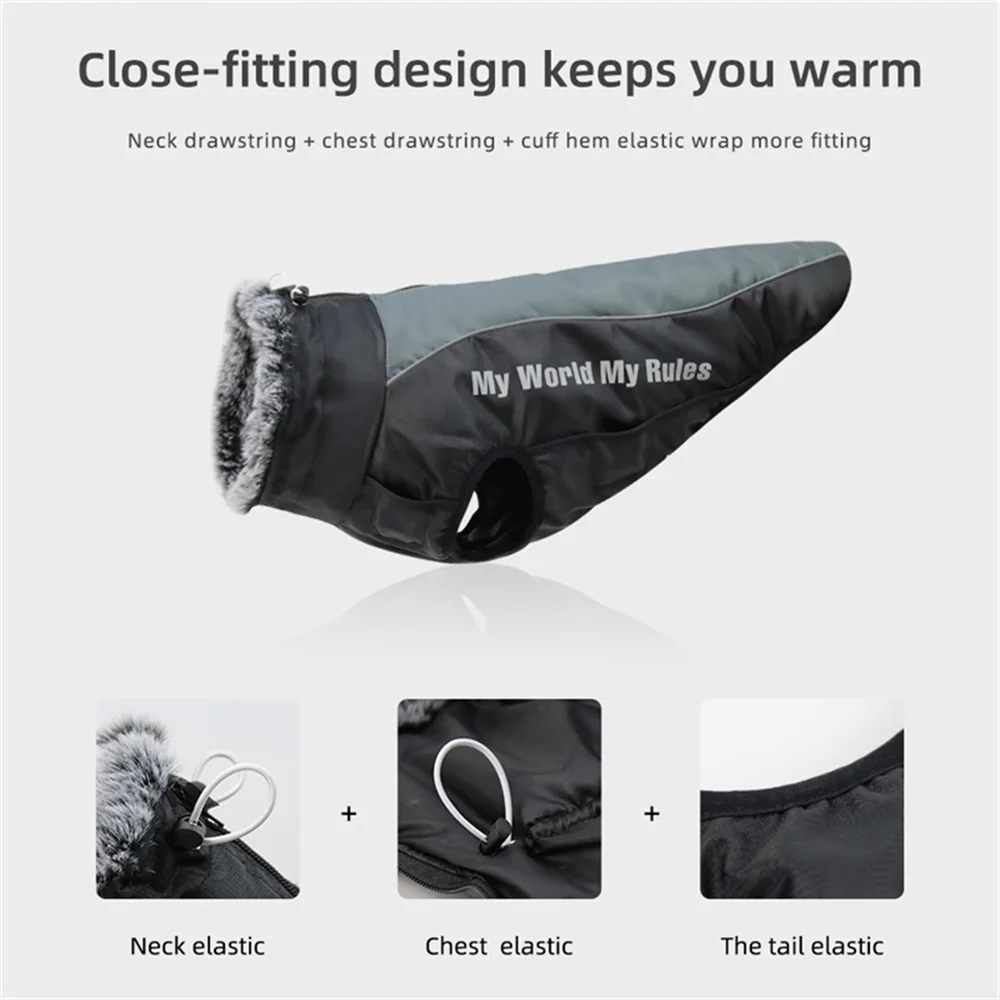 Ropa de invierno para perros con arnés, Cuello de piel de lujo, abrigo para mascotas para perros medianos y grandes, chaquetas reflectantes impermeables para exteriores - imagen 5