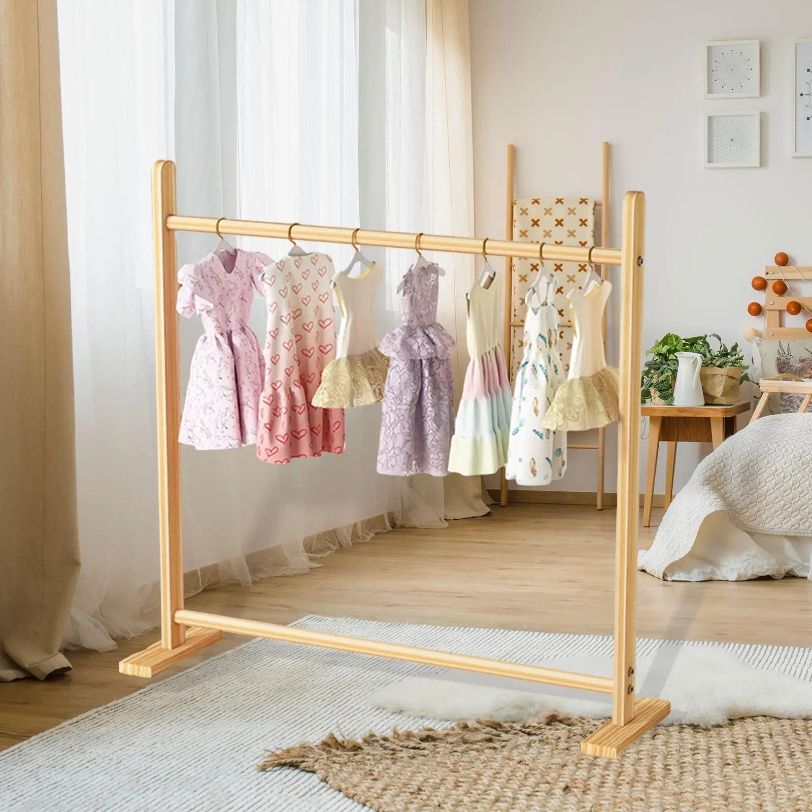 Pet Clothing Rack Stable Hanging Clothes Storage Organizer Multifunctional Wooden Portable Pet Hanger for Dogs Cats Hats Bedroom