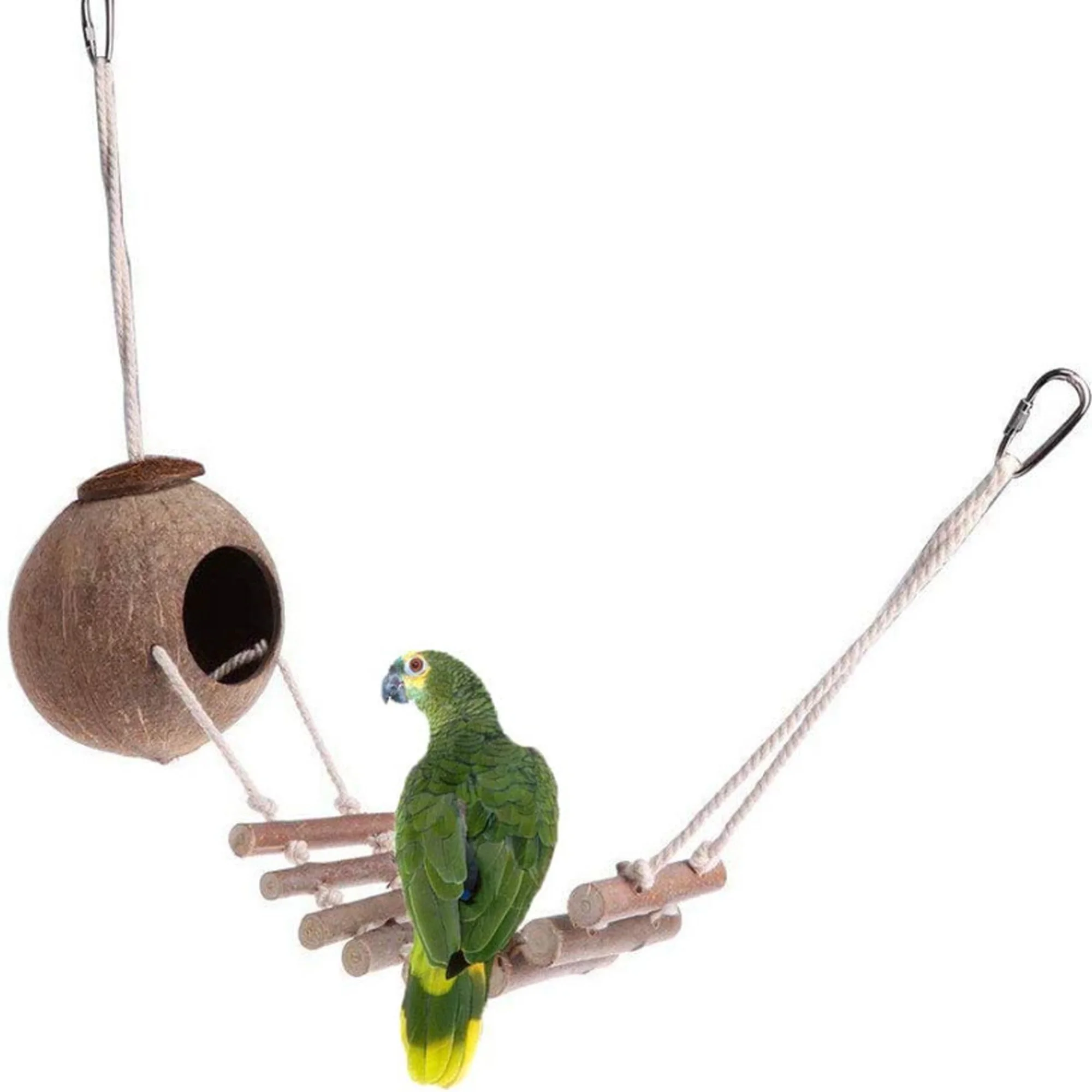 Casa para pájaros de coco, nido para pájaros en forma de coco Natural, ocultar con escalera, jaula para casa de pájaros, juguete para mascotas, loro, 1 Juego - imagen 3