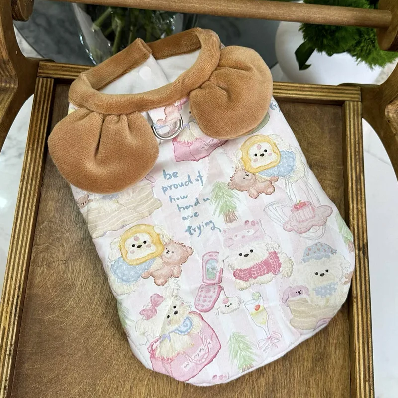 Abrigo grueso de otoño e invierno para mascotas, bonito chaleco con cuello de oso de peluche, abrigo de invierno para gatos, ropa para perros pequeños, ropa para cachorros - imagen 5
