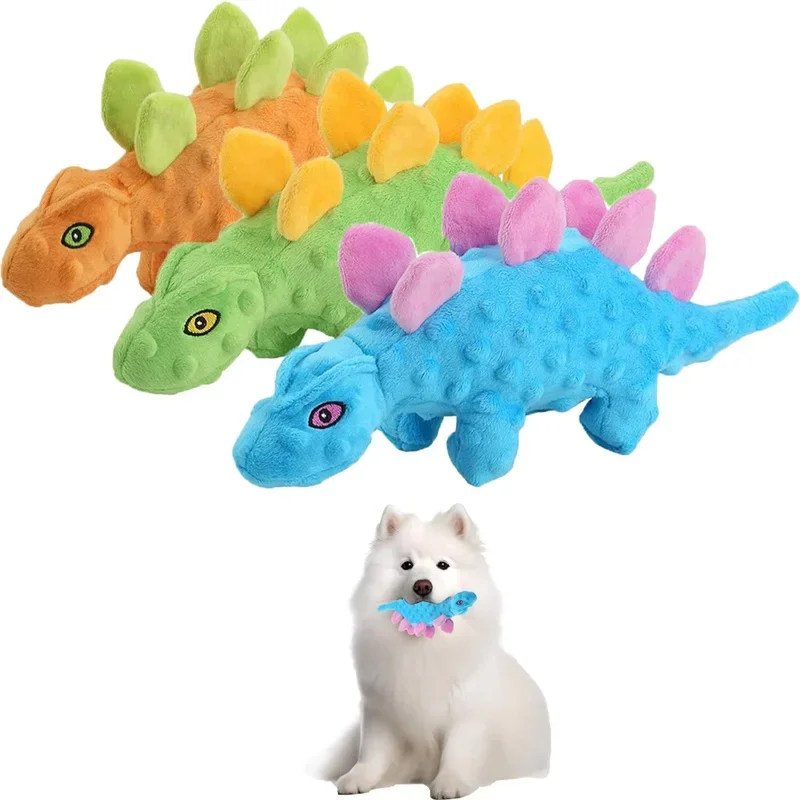 Juguetes de dinosaurio de peluche chirriantes para perros, juguetes interactivos indestructibles, relleno de felpa, suministros para mascotas, juguetes molares para masticar perros pequeños