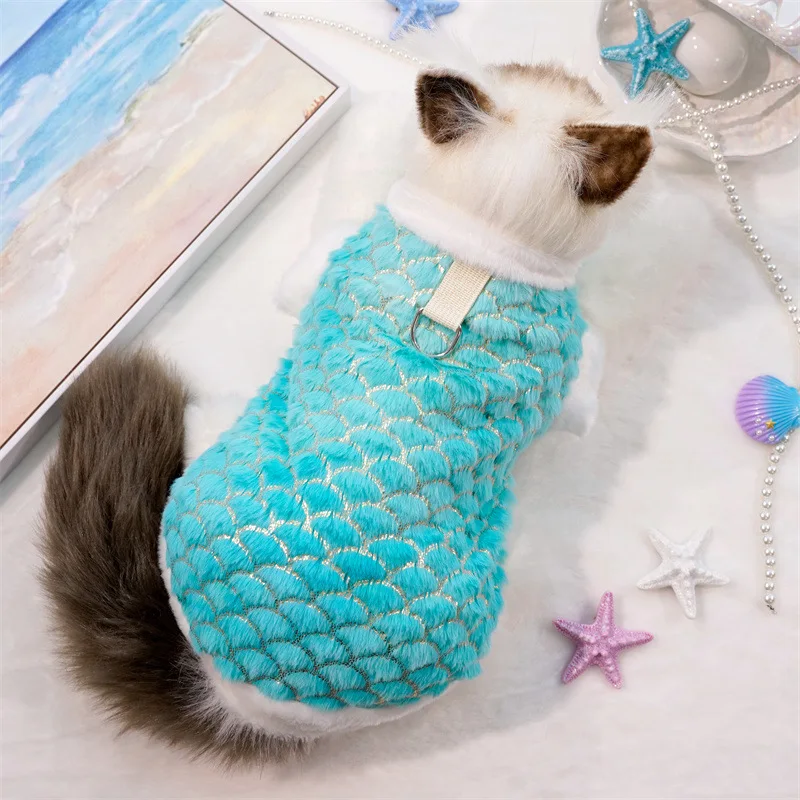 Ropa de lana para perros, Sudadera con capucha de manga corta para cachorros de sirena de invierno para perros pequeños y medianos, sudadera para perros Chihuahua Yorkie y gatitos XXL - imagen 5