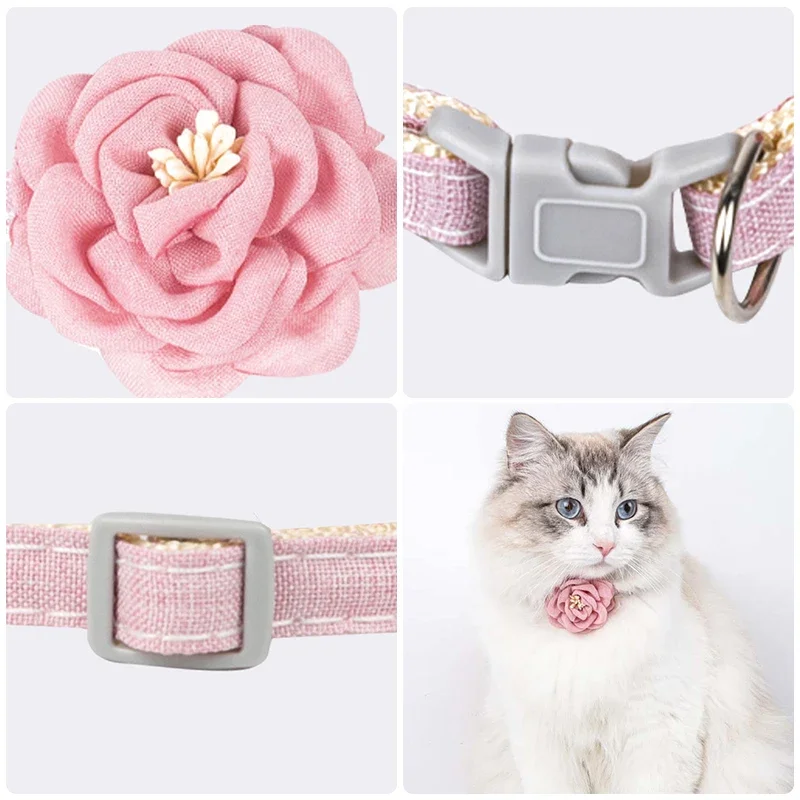 Collar de lazo ajustable para mascotas, Collar de lazo de flores para gatos, botón de seguridad, regalo para cachorros y gatos, accesorios para cachorros - imagen 5