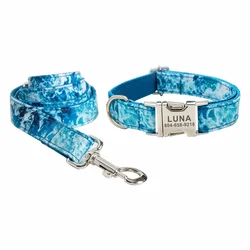 Collar con placa identificación onda azul - Personalizable para perro y gato