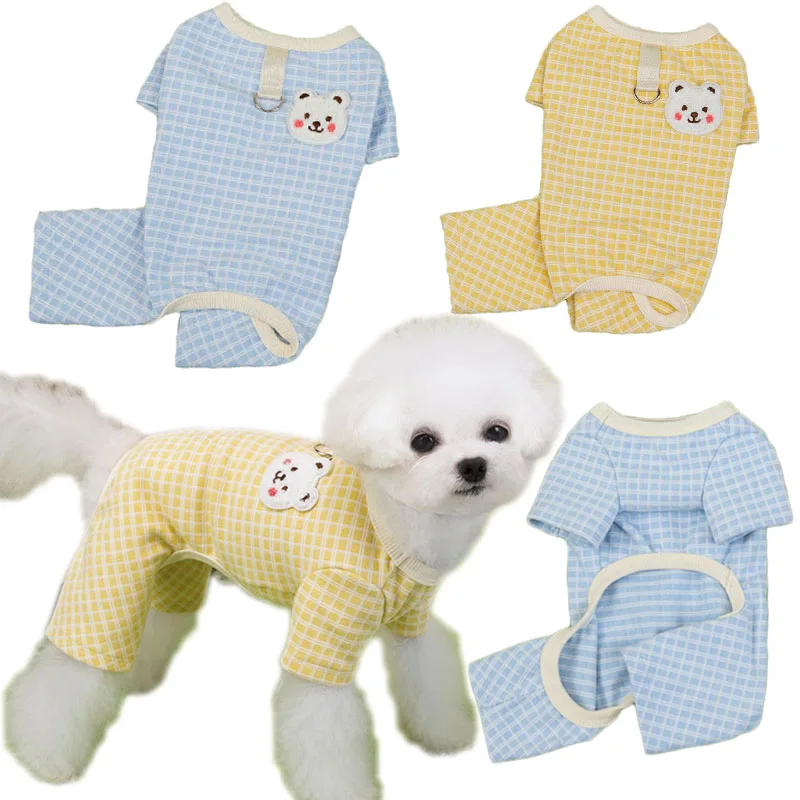 Ropa para perros Jersey a cuadros pijamas monos para perros pequeños Dachshund Yorkshire amarillo azul ropa cachorro mono pijamas XXL