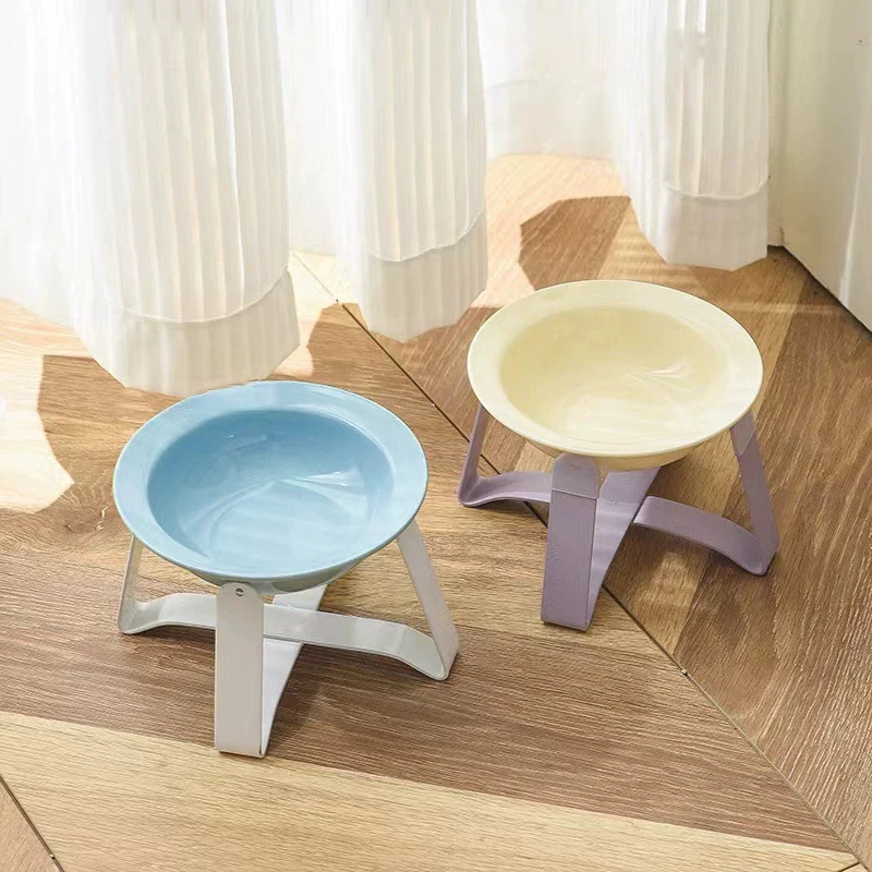 BOOTEELY-cuenco de cerámica para mascotas, marco de hierro, protección del cuello, cuenco de agua enlatado Ufo, boca alta y poco profunda, alimentación Universal para mascotas - imagen 4