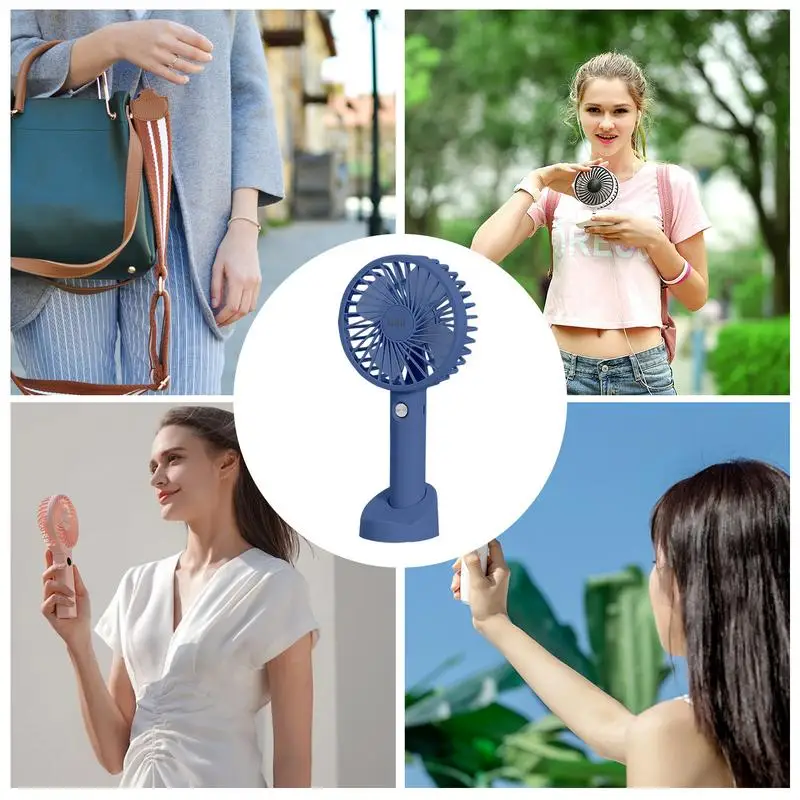Miniventilador portátil recargable, ventilador de mano con Base, 3 velocidades, soporte para teléfono - imagen 5
