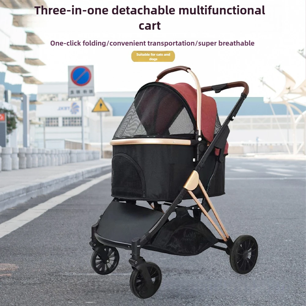 Cochecitos plegables separados 3 en 1 para mascotas, cochecitos para perros y gatos con vista alta, carrito para mascotas, suministros para perros y gatos