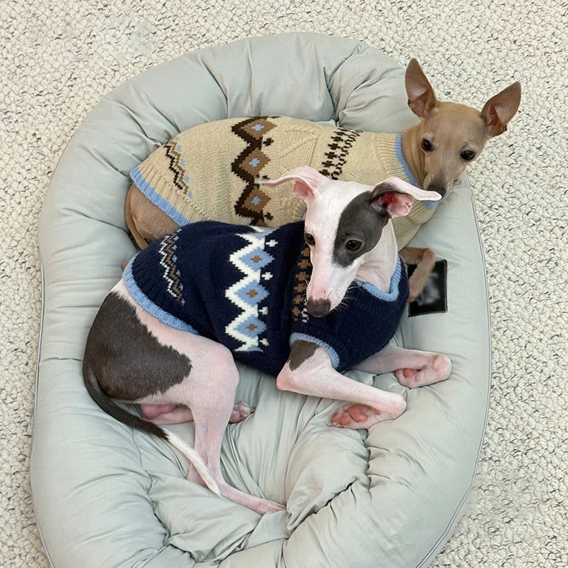 Suéteres para perros pequeños Otoño Invierno patrón geométrico tejido cálido suéter para cachorros chaqueta suave y Flexible para mascotas para Chihuahua - imagen 4